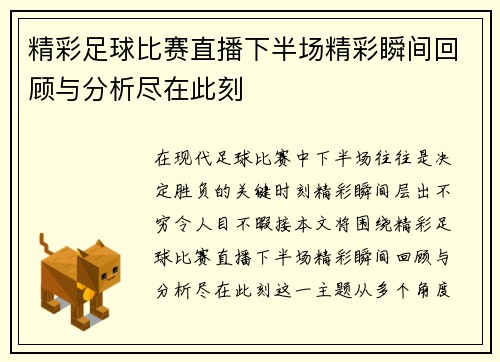 精彩足球比赛直播下半场精彩瞬间回顾与分析尽在此刻
